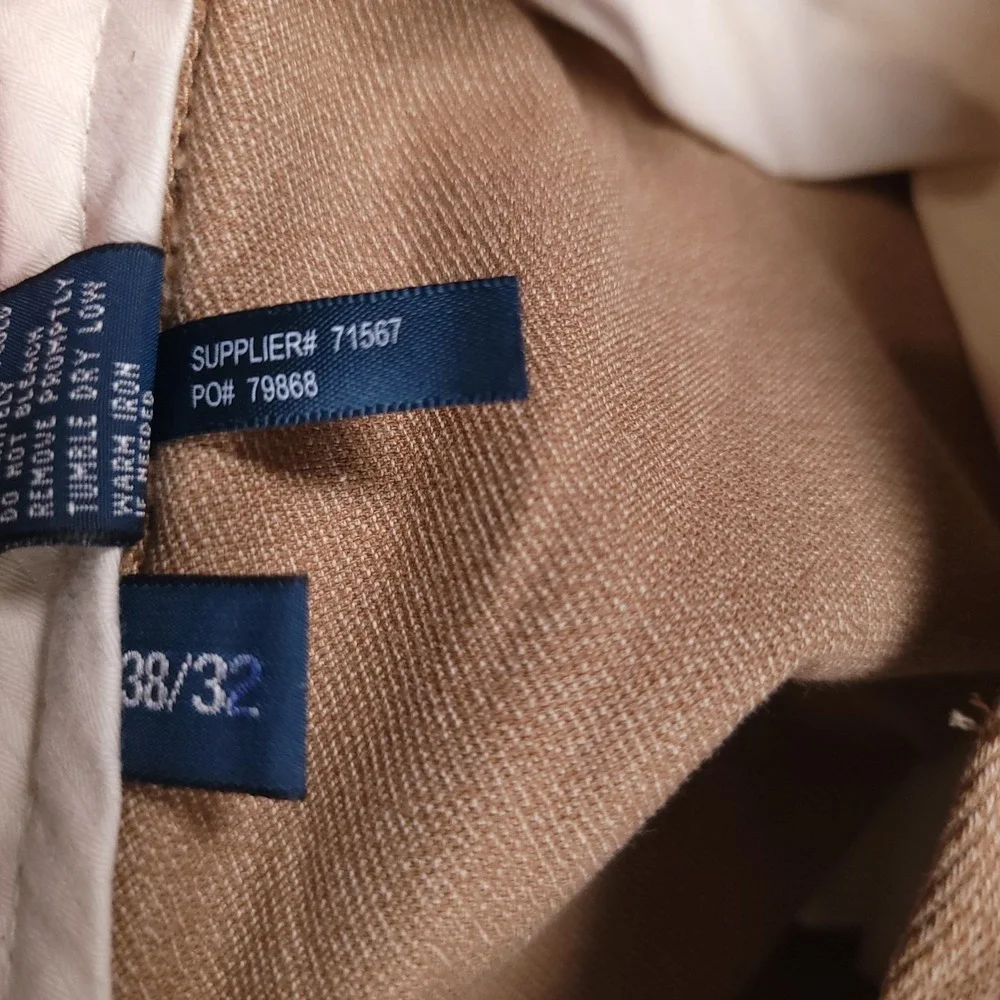 Polo Ralph‎ Lauren Dress Pants Men 38x32 Tan Cotton Twill Leather Trim Pockets